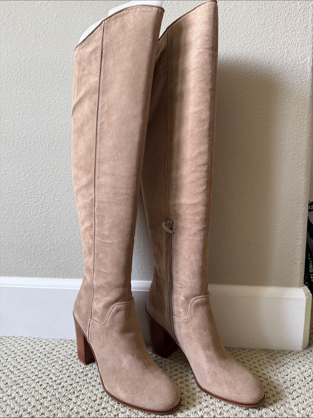 Franco Sarto Over-the-Knee Suede Boots in Beige-Tan